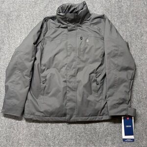 IZOD Men Water Wind Resistant Performance Jacket Gray Full Zip Fleece Line L NWT